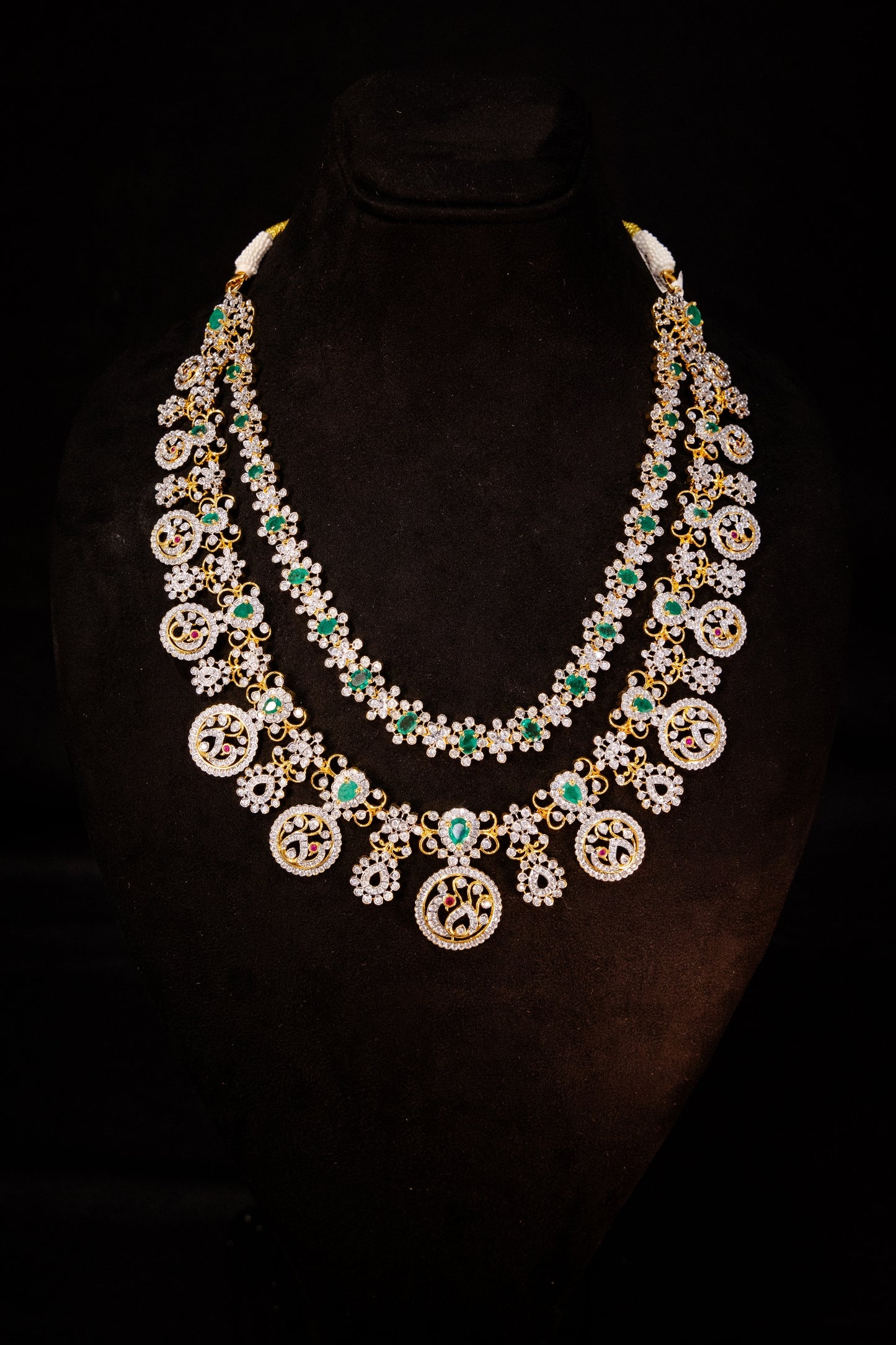 Amia CZ gold plated haram, gold plated 92.5 silver haram featuring cz and emerald stones