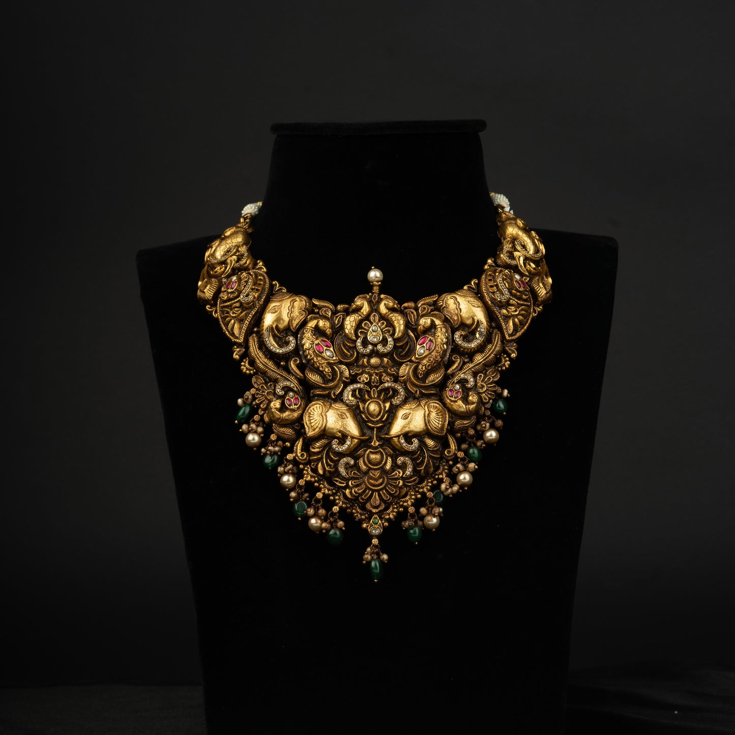 Aarohi Silver Necklace, Gold plated premium 92.5 silver necklace timeless featuring ruby, emerald, and cubic zirconia stones