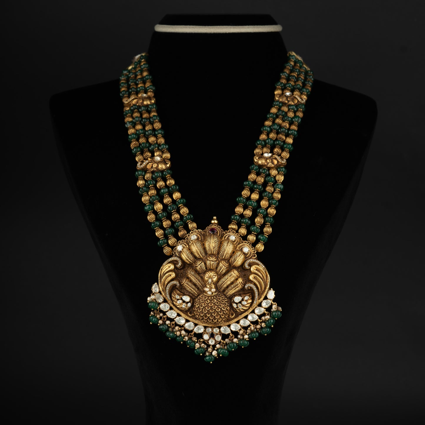 Prisha Antique Kundan Haram, gold plated 92.5 silver antique haram featuring kundan stones