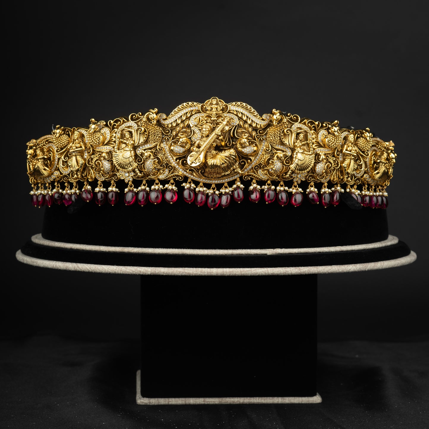 Jeevika nakshi vaddanam, Gold plated 92.5 silver nakshi vaddanam featuring cz stones and seed pearls