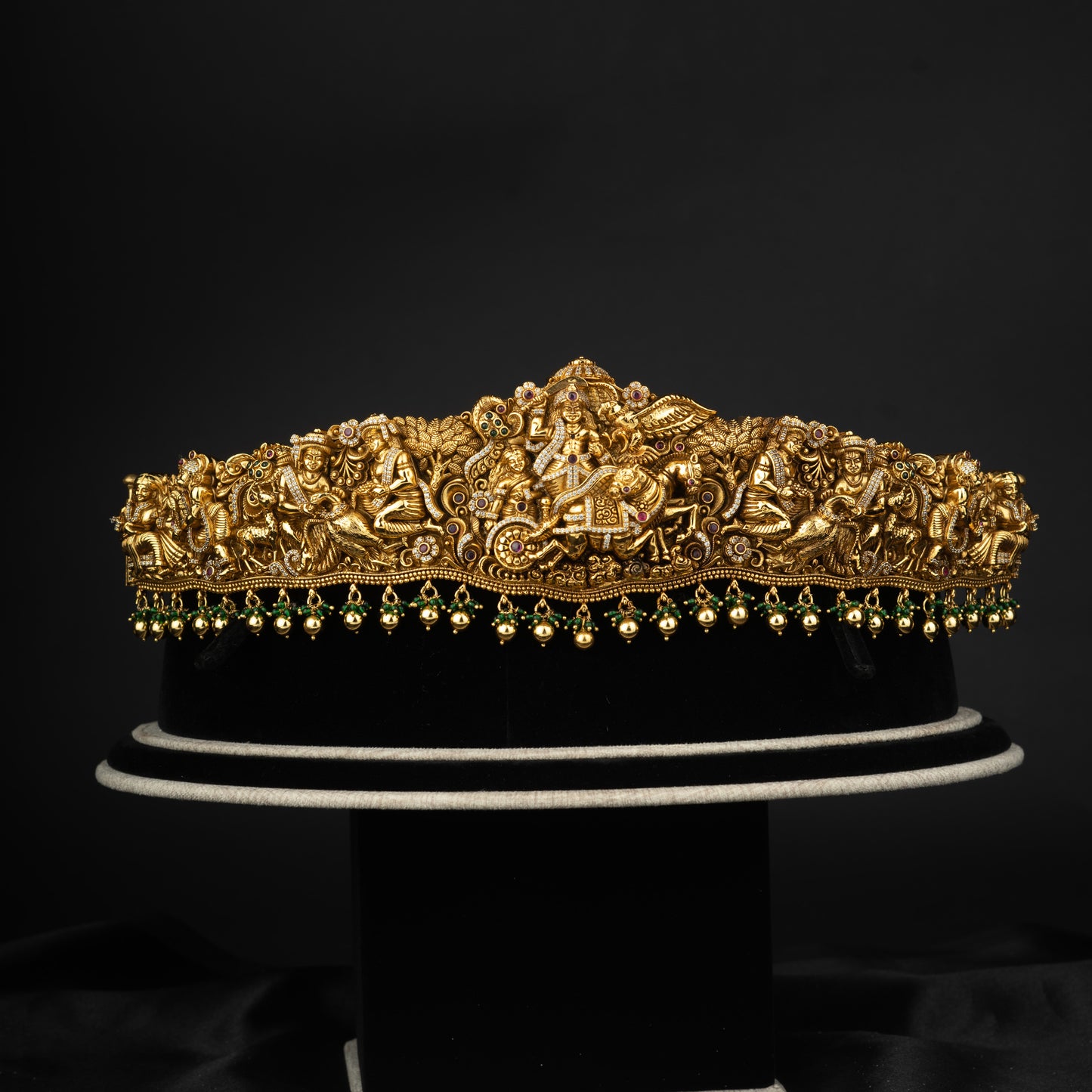 Nitara nakshi vaddanam, gold plated 92.5 silver nakshi vaddanam featuring cz stones and pearls