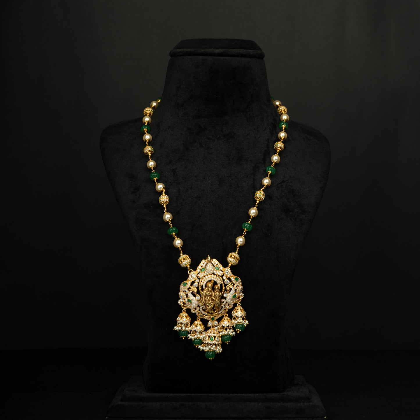 Vahi Silver Necklace, Gold plated premium 92.5 silver necklace featuring timeless cubic zirconia, moissanite stones, tourmaline, beads, and emerald stones