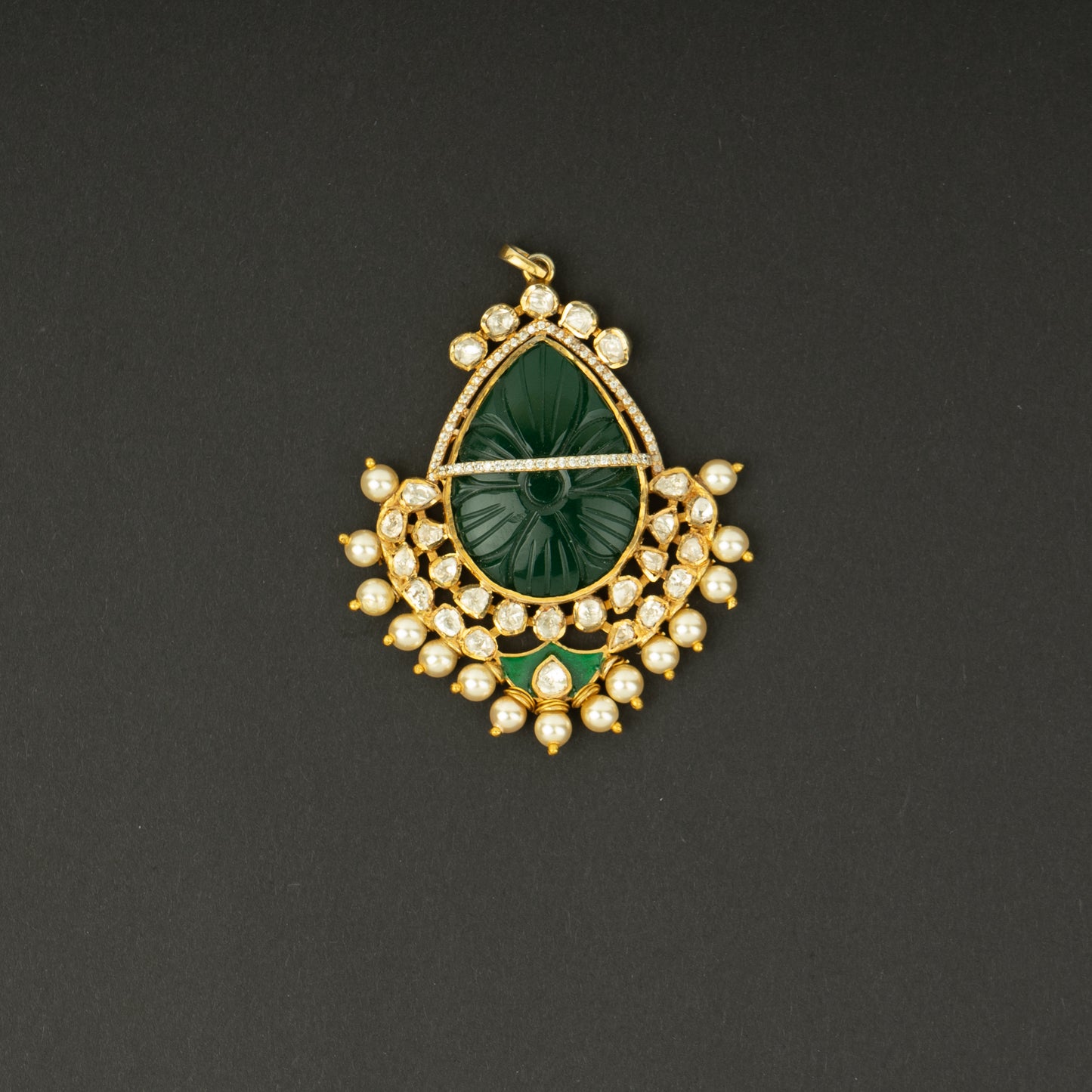 Eshika Silver Pendant, Gold plated premium 92.5 silver pendant featuring timeless beads, moissanite, and emerald stones