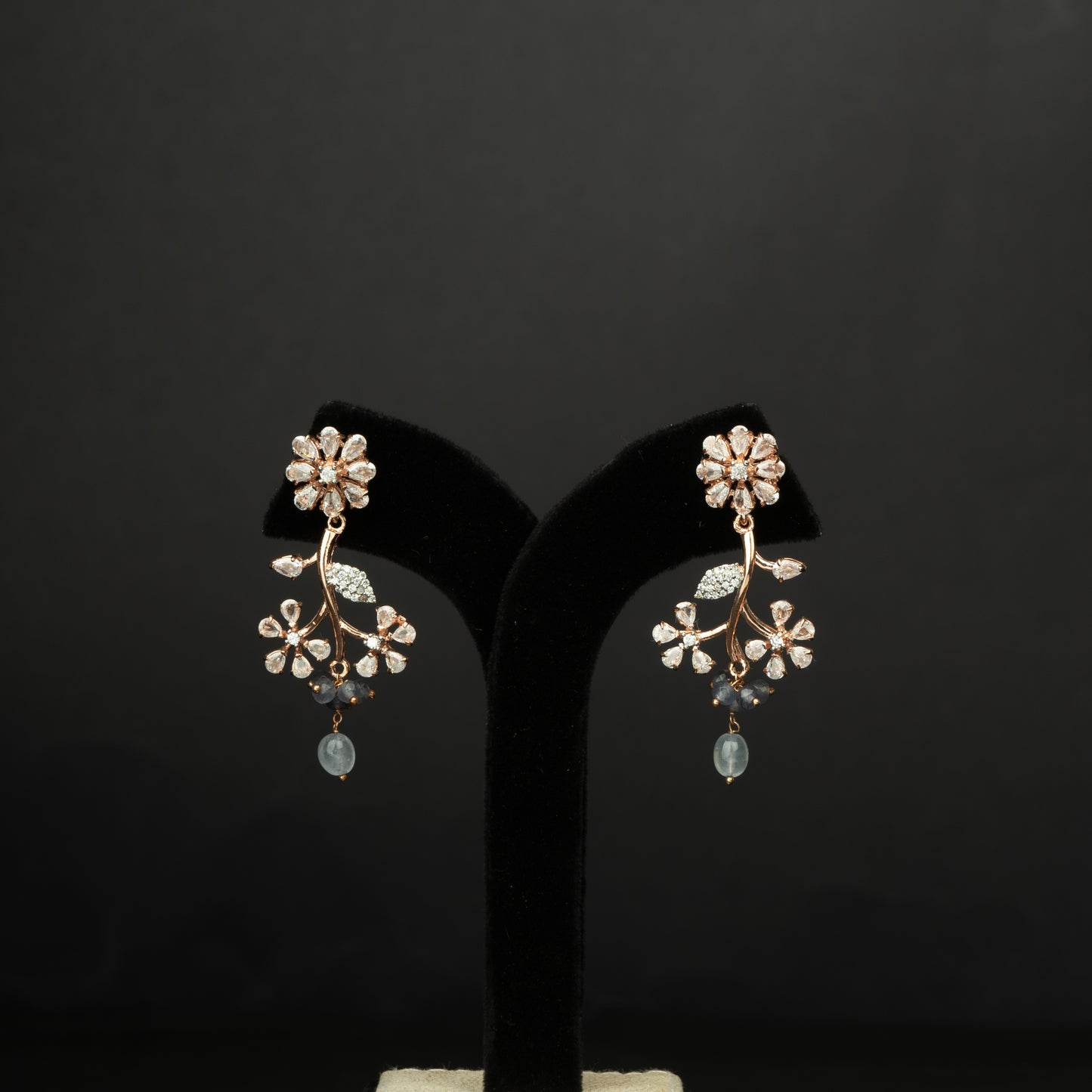 Diya Silver Earrings, crafted with premium gold-plated 92.5 silver featuring timeless cubic zirconia, moissanite stones, and beads