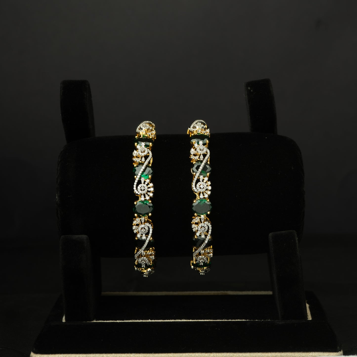 Ruhi Gold-plated Bangles, Gold plated premium 92.5 silver bangles featuring timeless cubic zirconia and emerald stones