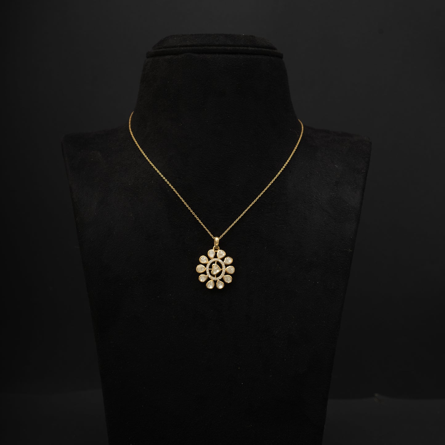 Aahana gold-plated moissanite chain with pendant, Gold plated 925 silver chain with pendant