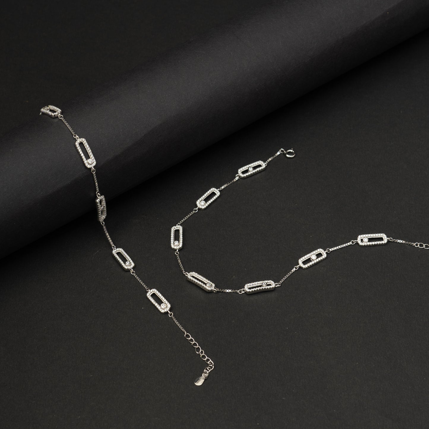 92.5 silver anklets, Silver cubic zirconia stones anklets