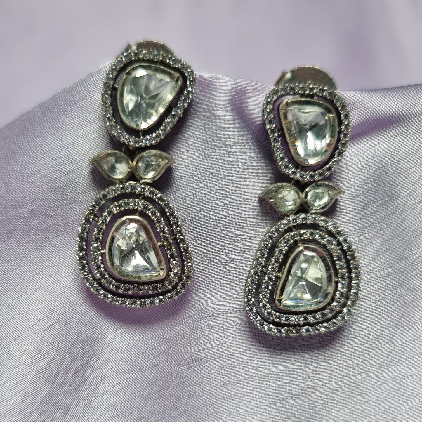 Jasmith Sterling Silver Earrings, 92.5 silver earrings featuring kundan and cz stones