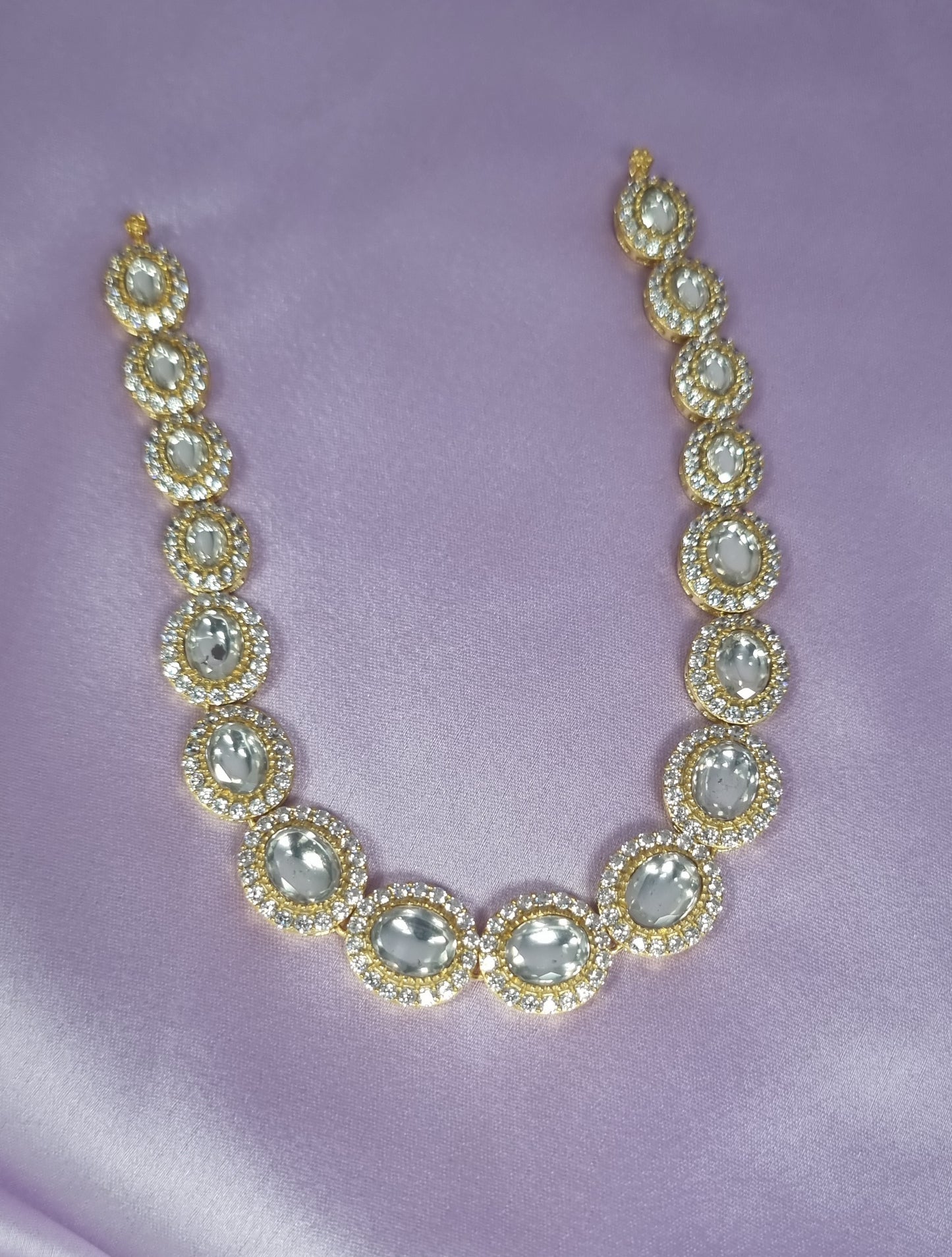 Zoe silver necklace, Gold plated premium 92.5 silver necklace featuring CZ and moissanite stones