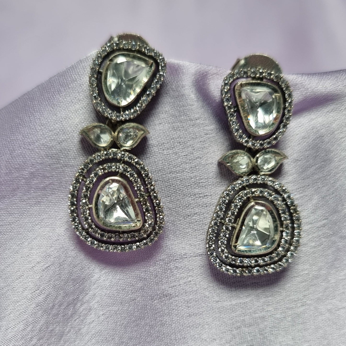 Jasmith Sterling Silver Earrings, 92.5 silver earrings featuring kundan and cz stones