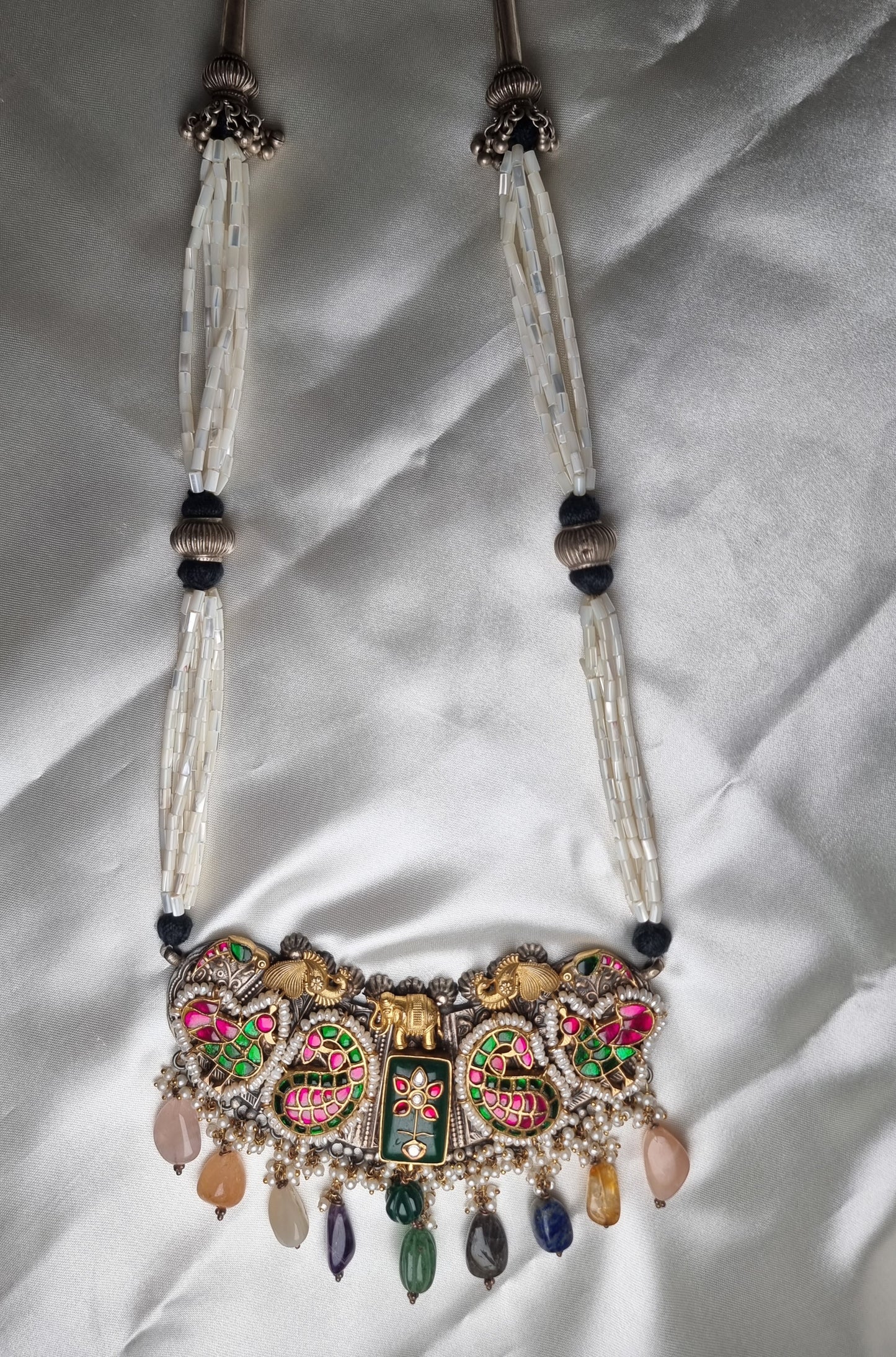 Aria pearls haram, crafted with high-quality gold-plated 92.5 silver, traditional pearl haram with kundan designs