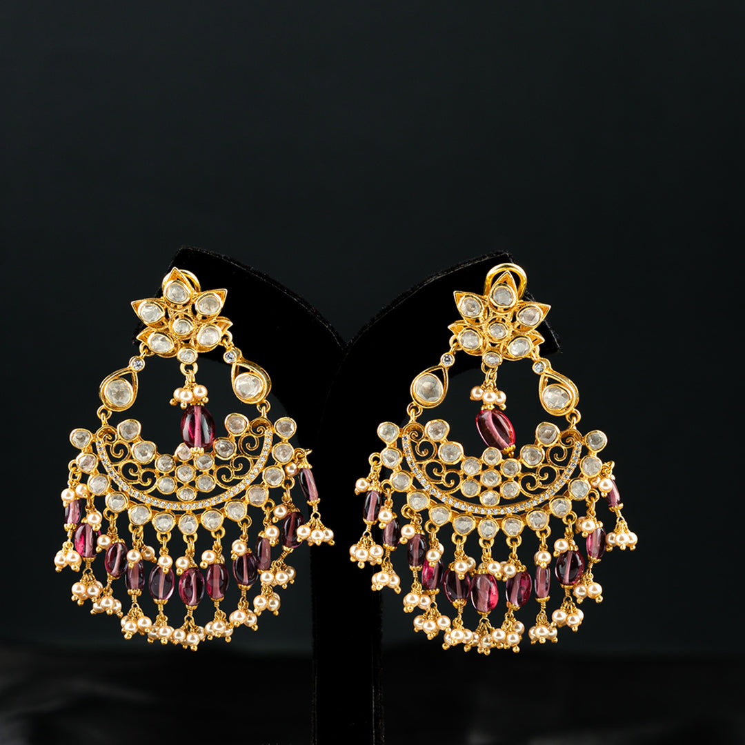 Maya Chandbali silver earrings, high-quality gold-plated 92.5 silver chandbali earrings