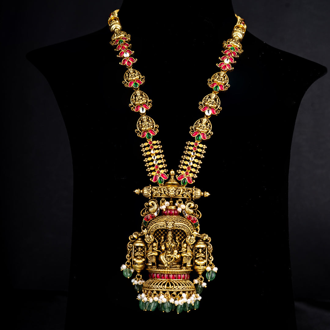 Nihika gold plated haram, gold-plated 92.5 silver haram, temple jewellery