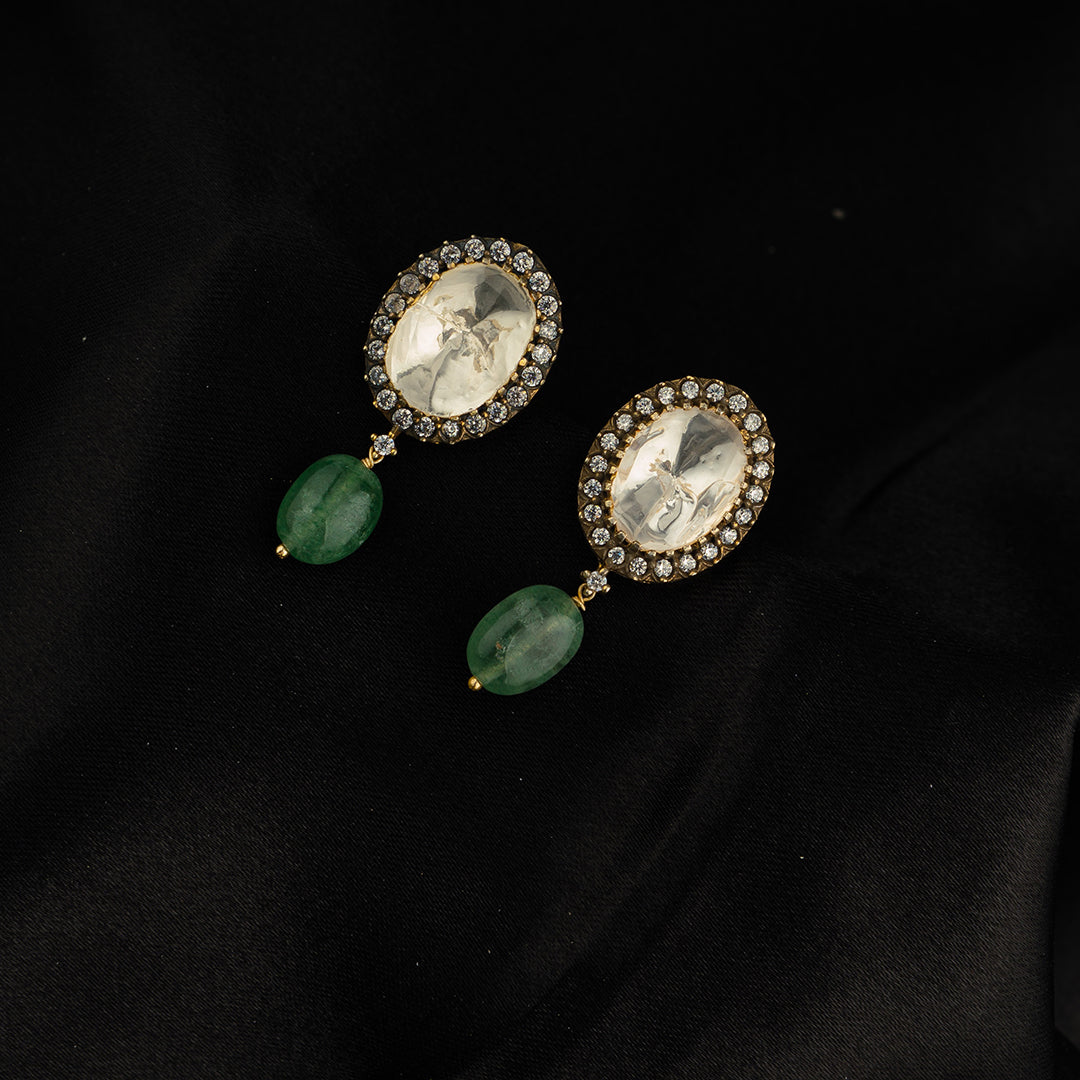 Zulika polki silver earrings, Crafted with high-quality gold-plated 92.5 silver featuring CZ and polki stones