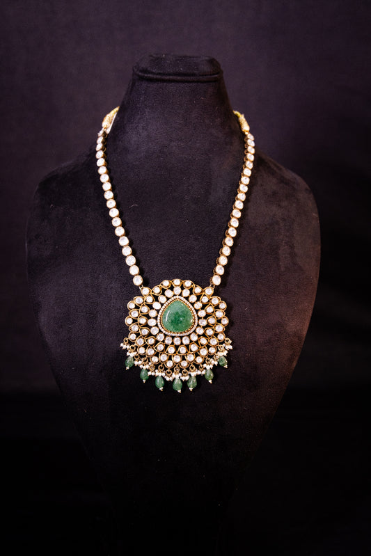 Tishya Silver Necklace, Gold plated premium 92.5 silver necklace featuring timeless cubic zirconia stones, moissanite stones, and emeralds