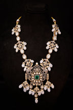 Myra Victorian gold plated haram, Gold plated 92.5 silver victorian haram featuring cz, moissanite and emerald stones