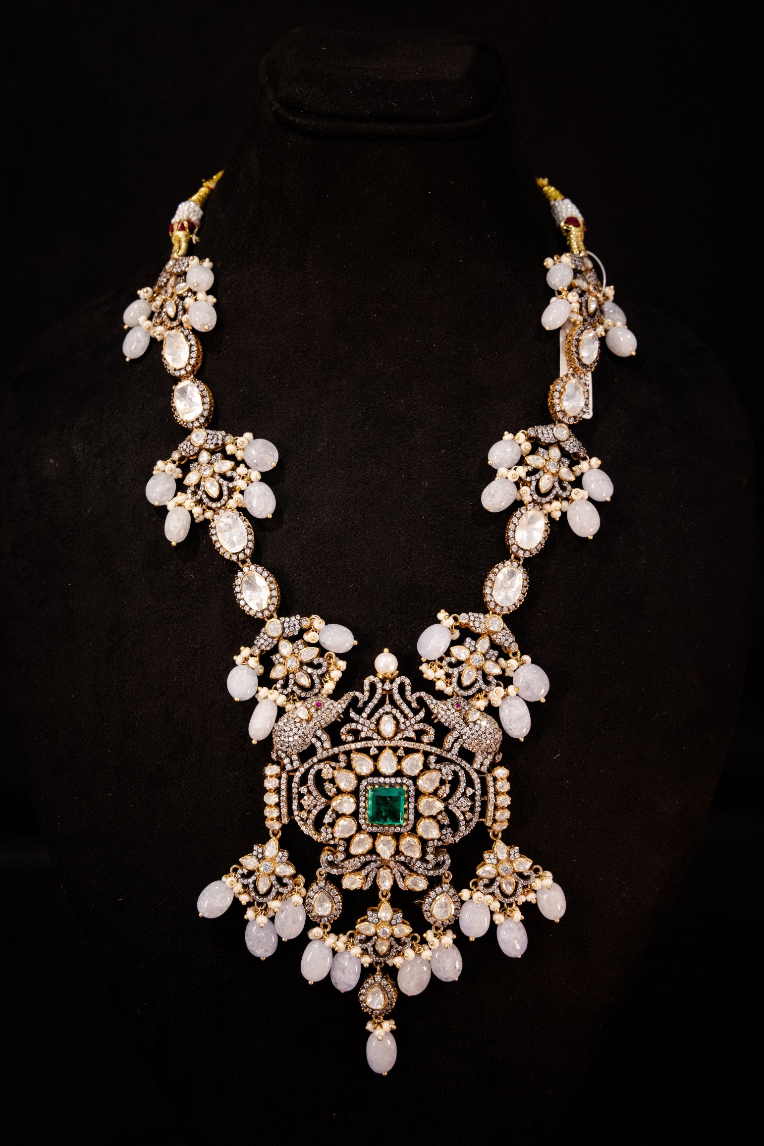 Myra Victorian gold plated haram, Gold plated 92.5 silver victorian haram featuring cz, moissanite and emerald stones