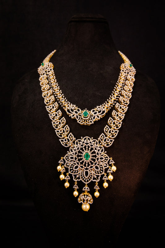 Zasna CZ gold plated haram, gold plated 92.5 silver haram featuring cz and emerald stones