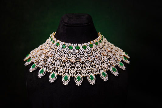 Aashni CZ Choker Necklace, Gold plated 92.5 silver choker necklace featuring CZ and emerald stones