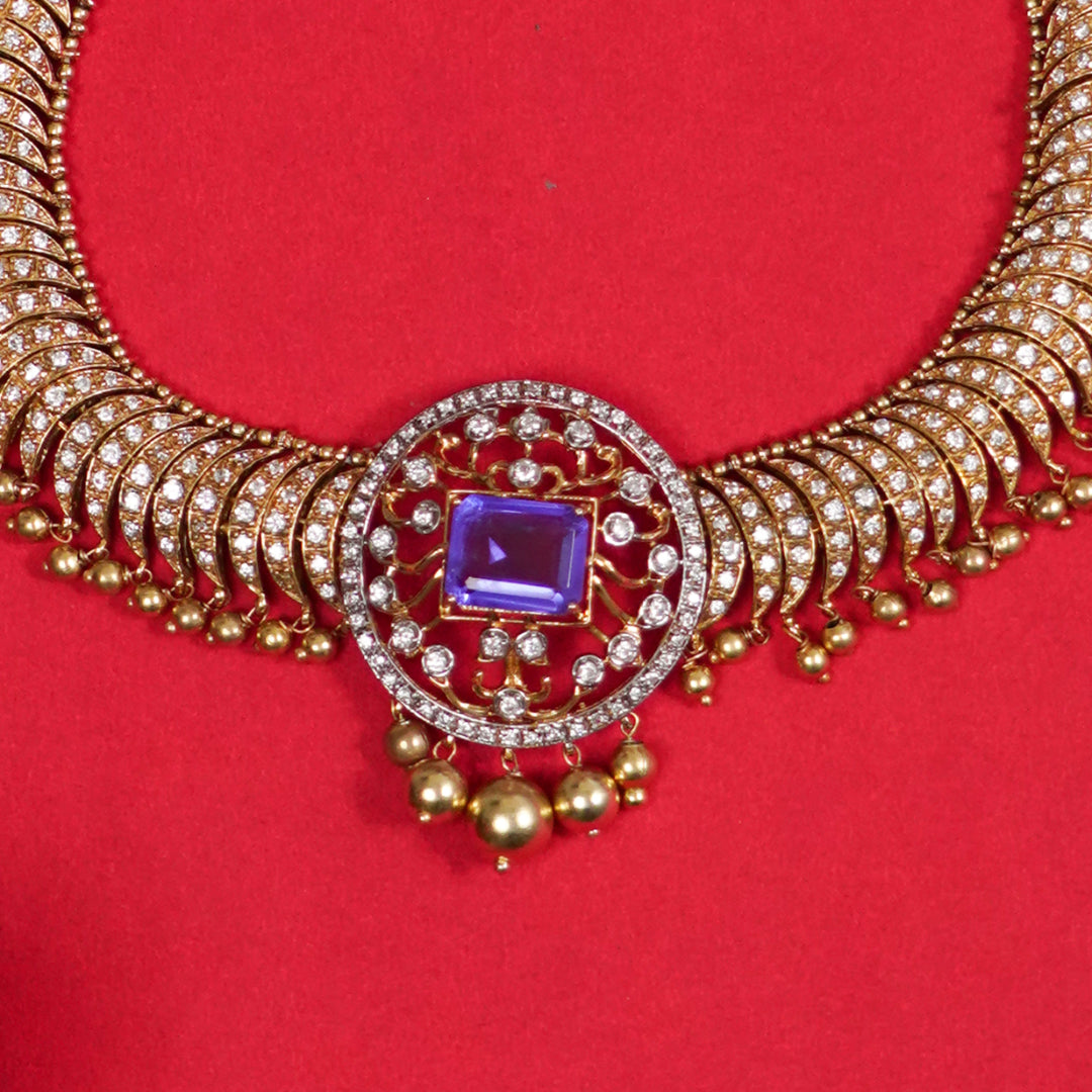 Anisha Silver Choker, Gold plated premium 92.5 silver choker featuring timeless cubic zirconia and sapphire stones