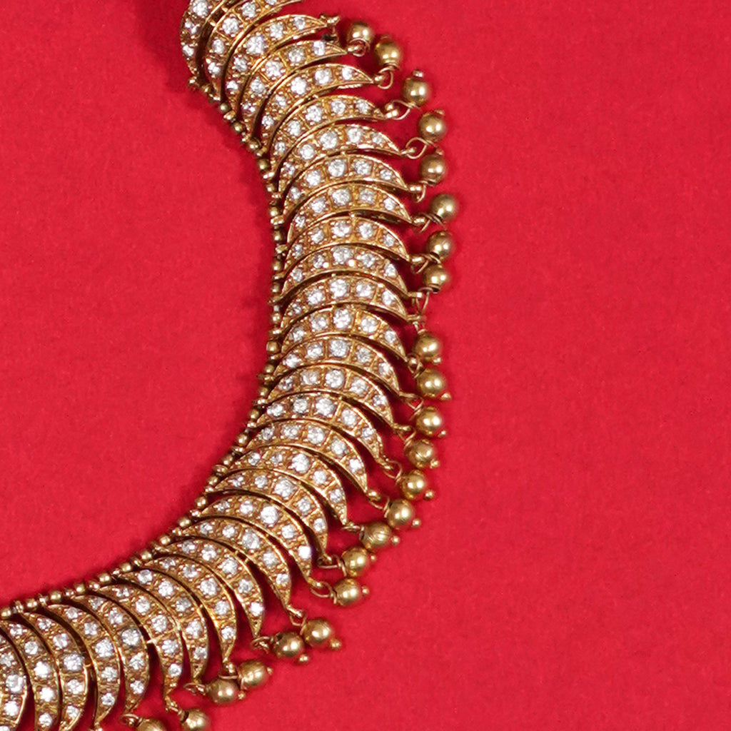 Anisha Silver Choker, Gold plated premium 92.5 silver choker featuring timeless cubic zirconia and sapphire stones