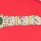 Saanvi Silver Choker, Gold plated premium 92.5 silver choker featuring timeless moissanite, cubic zirconia, emerald stones, and seed pearls