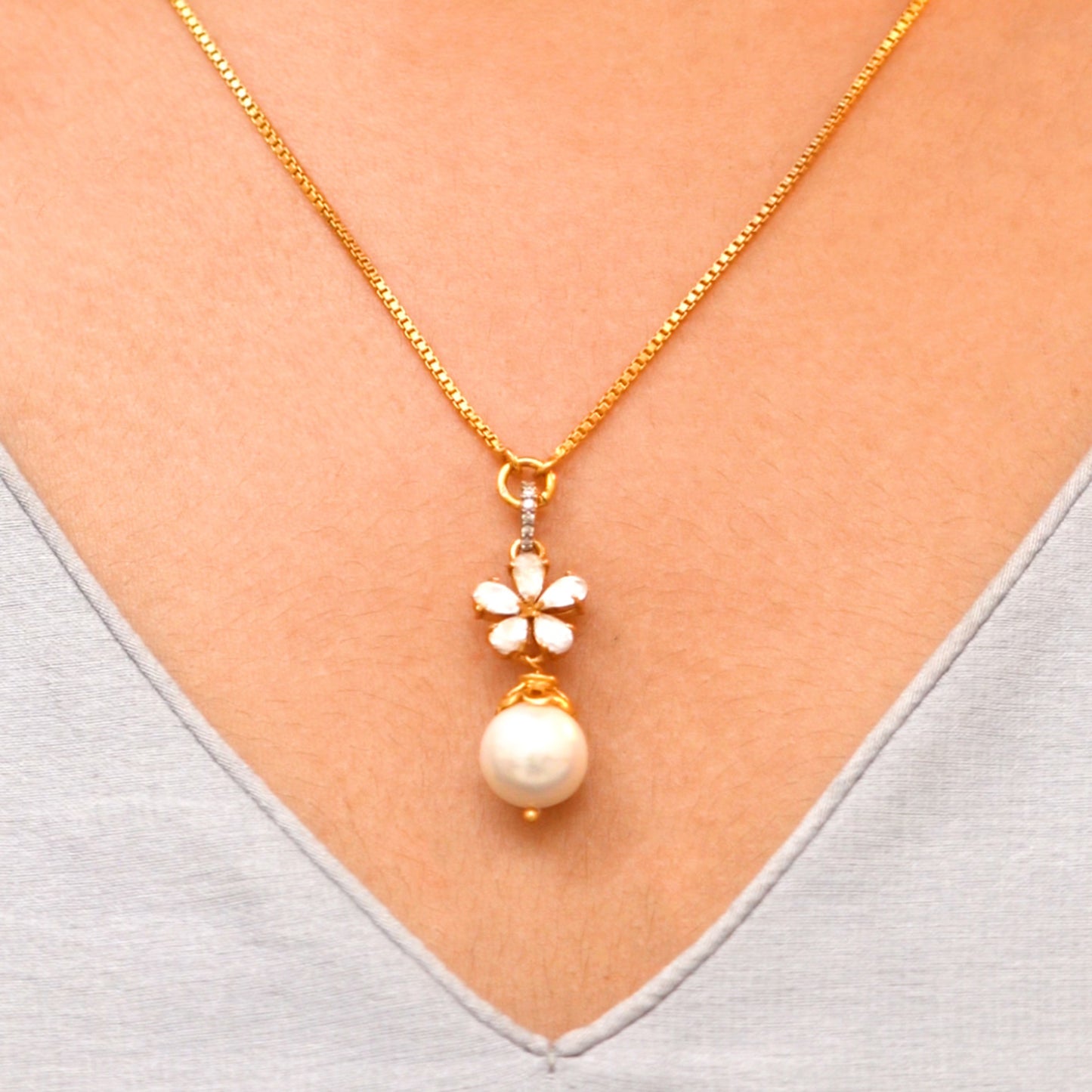 Ariha 92.5 silver chain, minimal everyday wear pearl chain, gold-plated silver chain