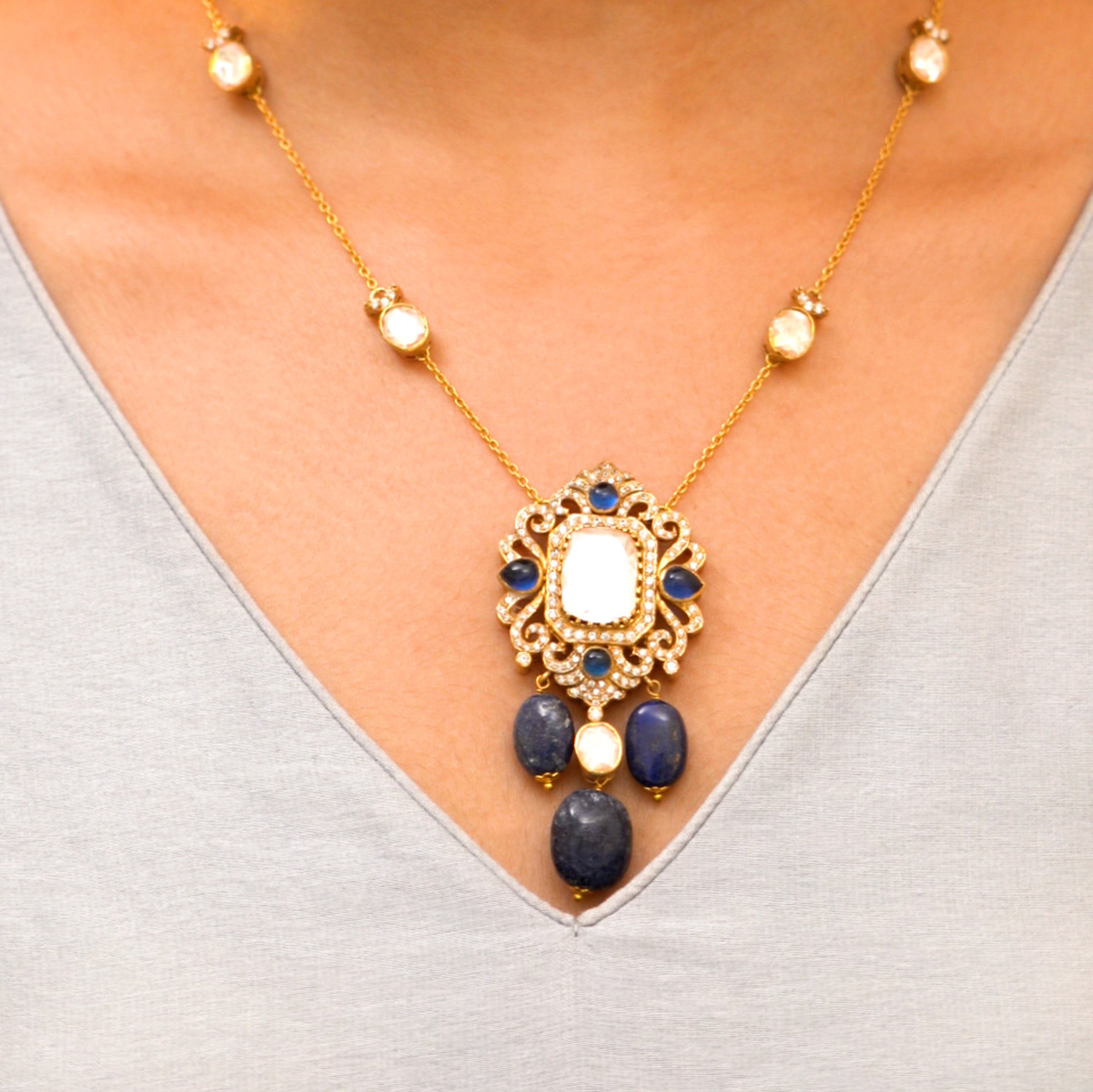 Ruhi 92.5 silver chain, gold-plated silver chain featuring moissanite and cz stones