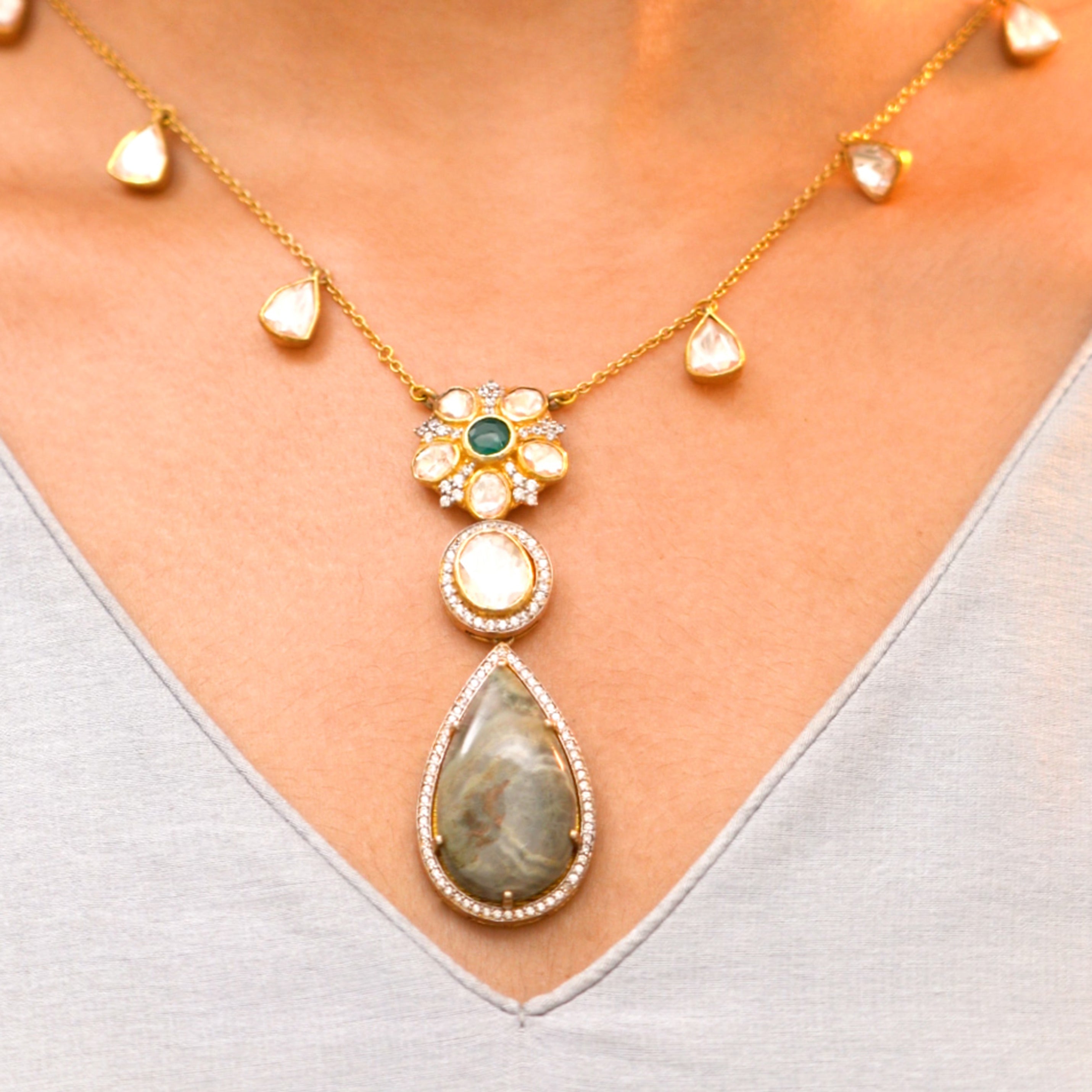 Naira 925 silver chain, premium gold-plated party wear silver chain featuring cz and moissanite stones