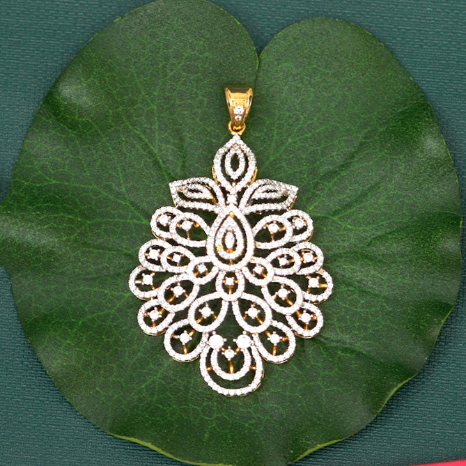 Riya Silver CZ Pendant, Gold plated premium 92.5 silver pendant featuring timeless moissanite and cubic zirconia stones