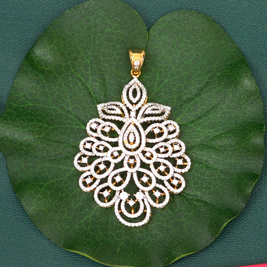 Riya Silver CZ Pendant, Gold plated premium 92.5 silver pendant featuring timeless moissanite and cubic zirconia stones