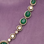 Liora Polki Necklace, Gold plated premium 92.5 silver necklace featuring timeless cubic zirconia stones, moissanite, and emeralds