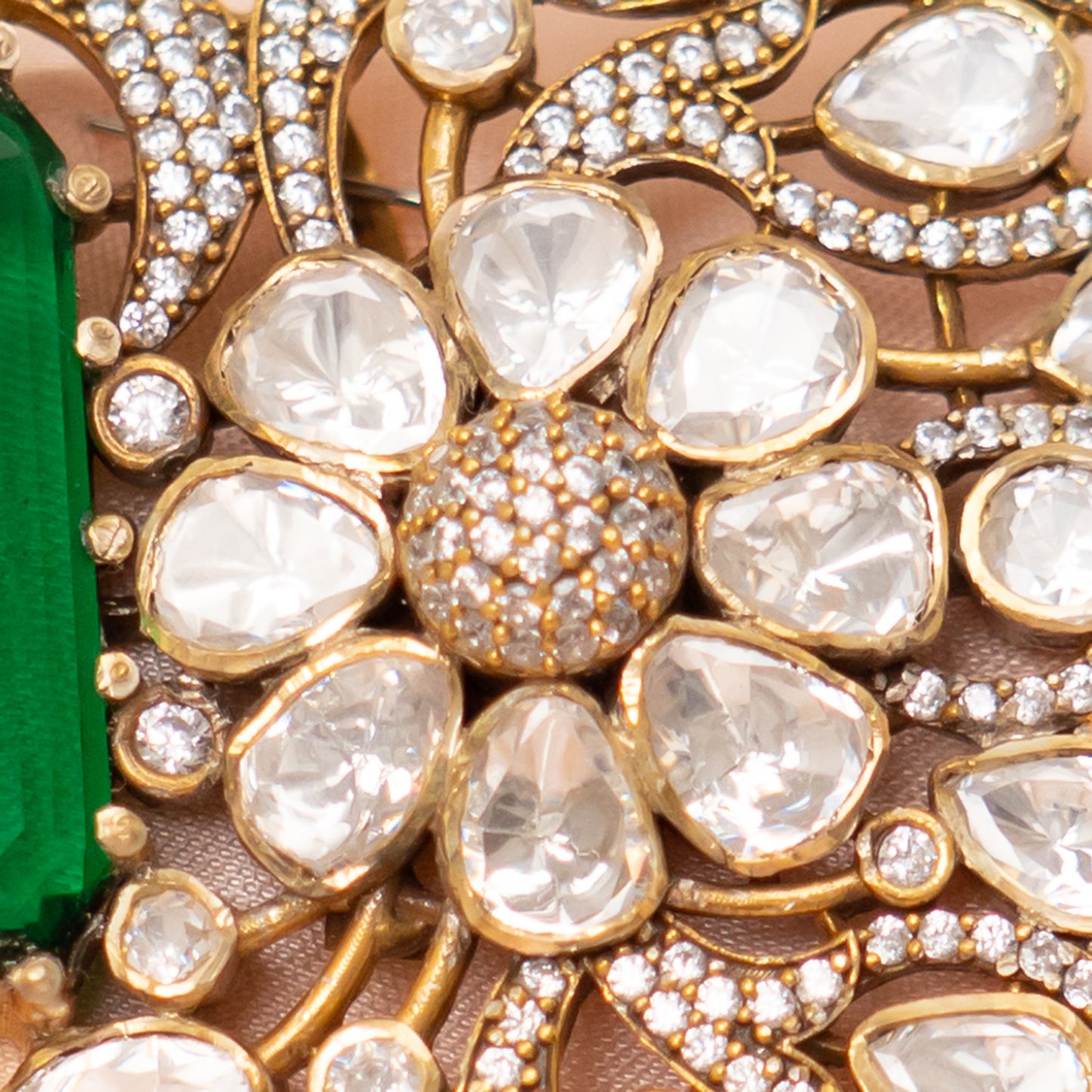 Adhiraa silver pendant, 92.5 silver gold-plated pendant featuring emerald moissanite and cz stones, designer pendant