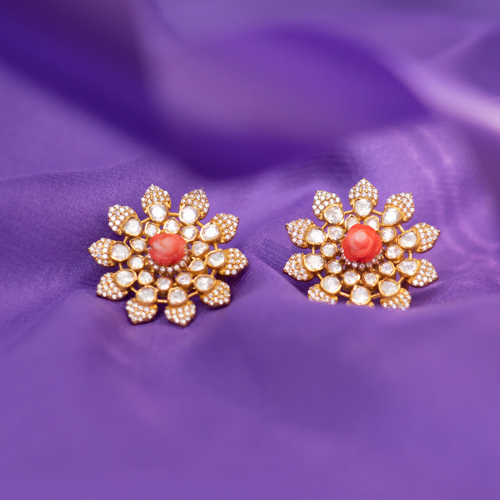 Zia silver stud earrings,crafted with gold-plated 92.5 silver featuring cz stones