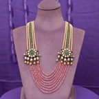 Aida beads haram, crafted from 92.5 gold plated silver that features pearl, tourmaline beads, jade, and moissanite stones, pairs well with traditional and indo-western outfits