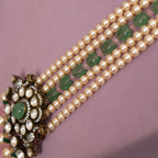Aida beads haram, crafted from 92.5 gold plated silver that features pearl, tourmaline beads, jade, and moissanite stones, pairs well with traditional and indo-western outfits