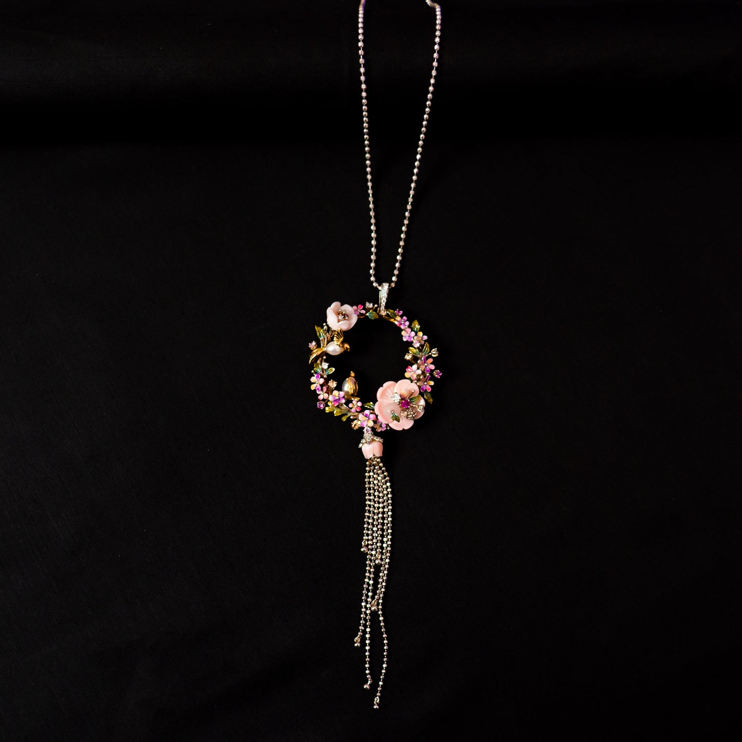 Eesha 92.5 silver chain, everyday silver chain with intricate rose-polish designs featuring cz stones and pearls