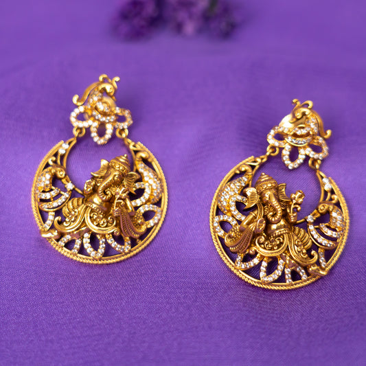 Saachi Silver Earrings, gold plated 92.5 silver earrings featuring traditional south indian designs adorning cz stones
