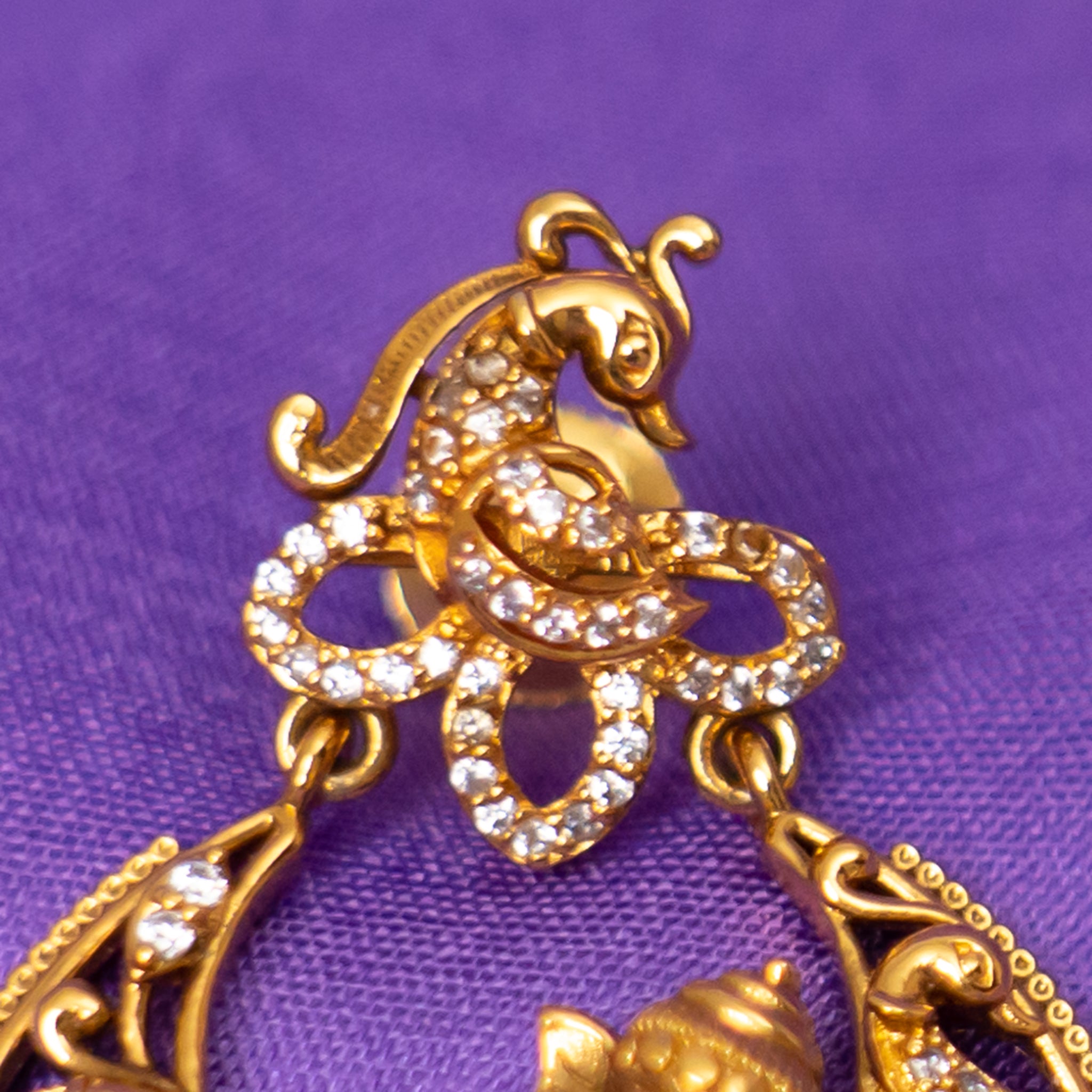 Saachi Silver Earrings, gold plated 92.5 silver earrings featuring traditional south indian designs adorning cz stones