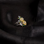 Tina 92.5 Silver Ring, gold plated silver ring featuring moissanite and cz stones. Size 15