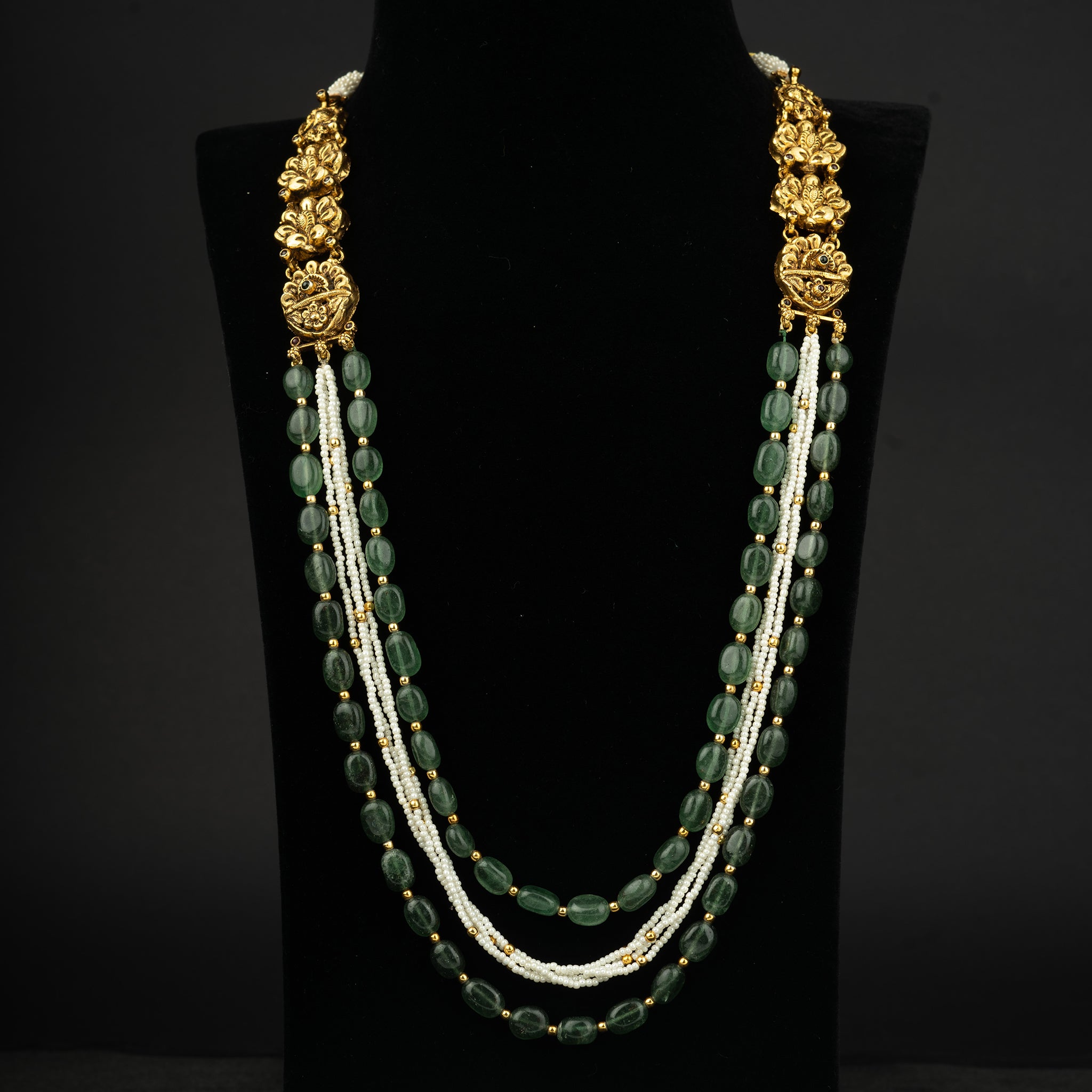 Zoua beads haram, gold plated 92.5 silver beads haram featuring tourmaline beads and seed pearls