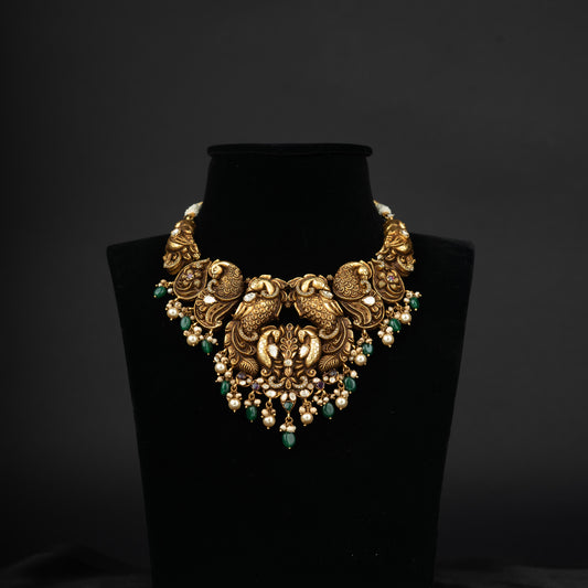 Aalia Gold-plated Kundan Necklace, Gold plated premium 92.5 silver necklace featuring timeless kundan stones, cubic zirconia stones, and rubies