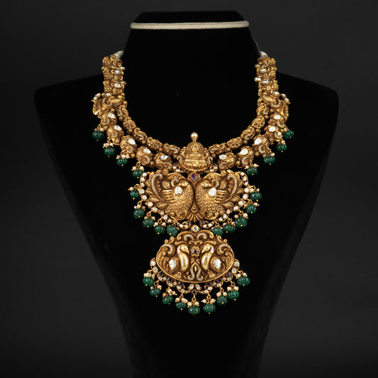 Sheetal kundan gold plated haram, gold plated 92.5 silver haram featuring kundan stones and seed pearls