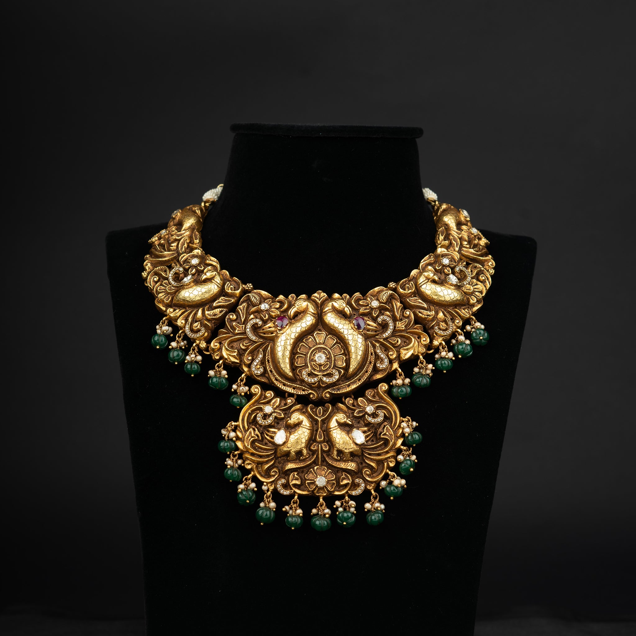Inaaya Gold-plated Kundan Necklace, Gold plated premium 92.5 silver necklace featuring timeless Kundan stones, rubies, and cubic zirconia stones