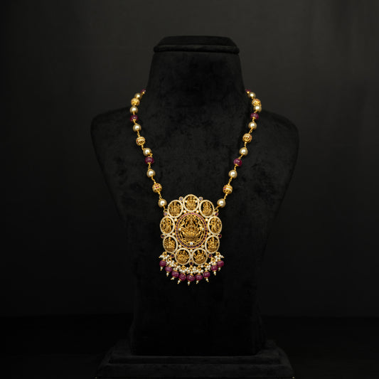 Samiha Silver Necklace, Gold plated premium 92.5 silver necklace featuring timeless cubic zirconia, moissanite, tourmaline, beads, ruby stones, and seed pearls