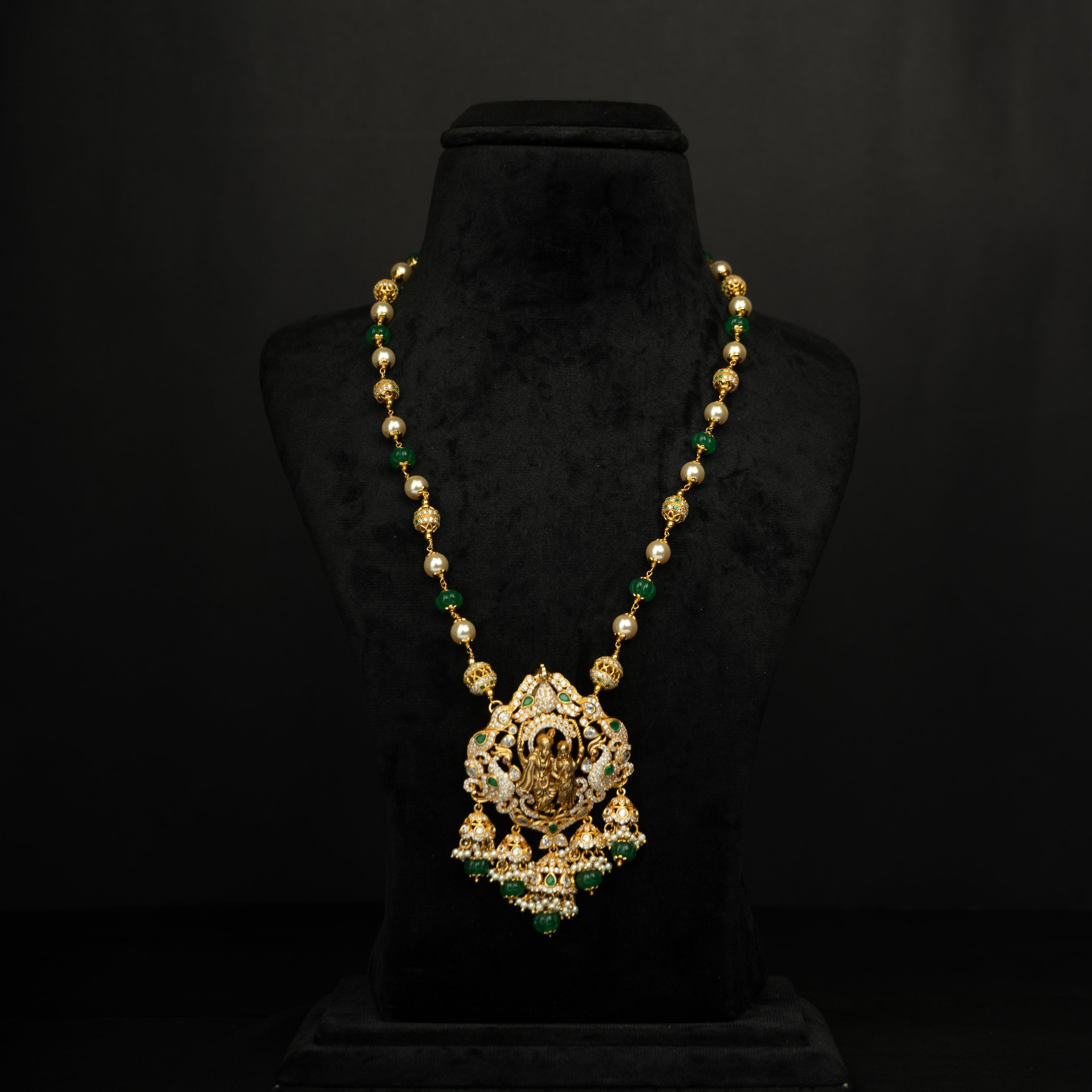 Vahi Silver Necklace, Gold plated premium 92.5 silver necklace featuring timeless cubic zirconia, moissanite stones, tourmaline, beads, and emerald stones