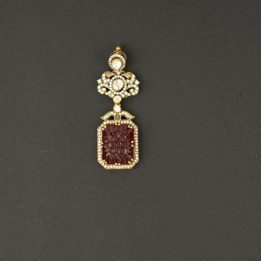Vasudha Silver Pendant, Gold plated premium 92.5 silver pendant featuring timeless cubic zirconia ruby and moissanite stones