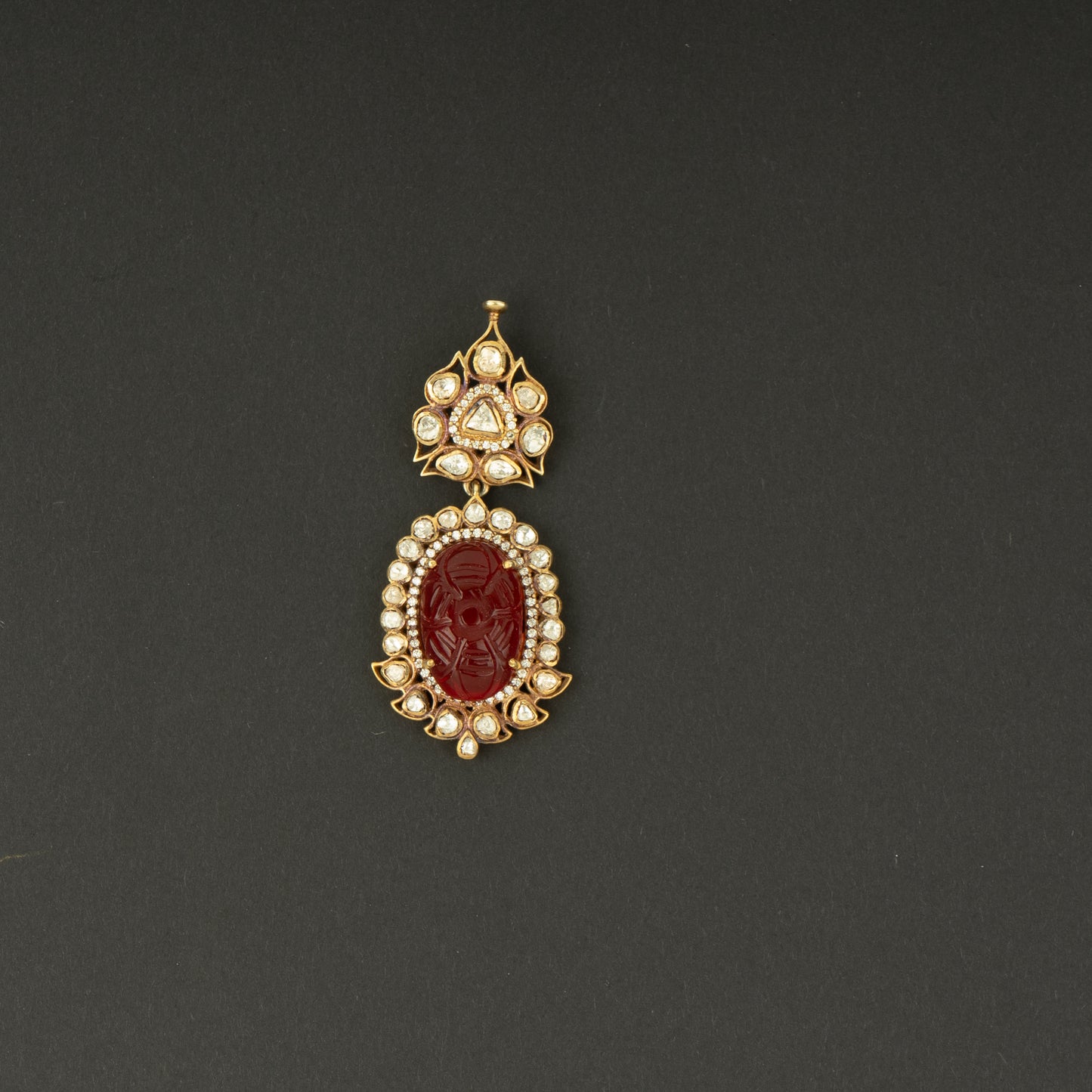 Zia Silver Pendant, Gold plated premium 92.5 silver pendant featuring timeless cubic zirconia ruby and moissanite stones