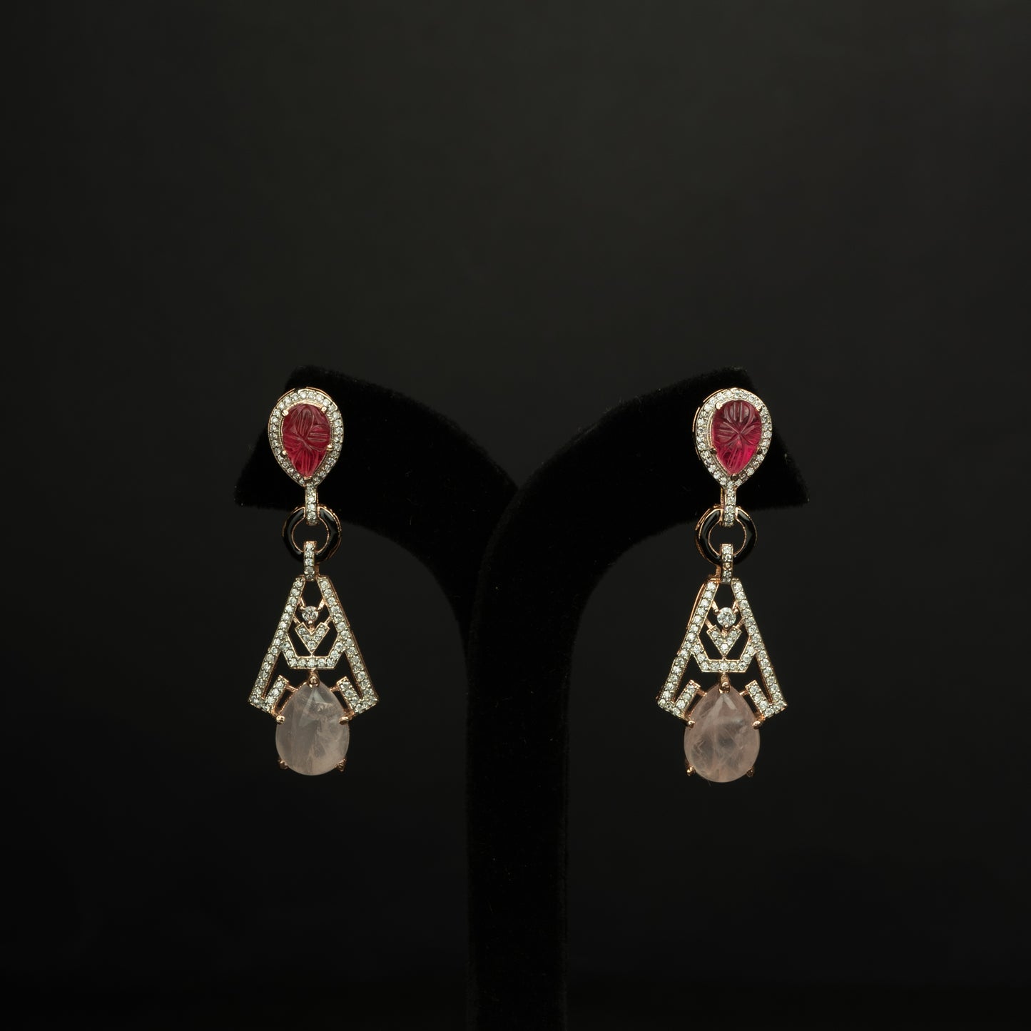 Nitara Silver Earrings, crafted with premium gold-plated 92.5 silver featuring timeless cubic zirconia, ruby, and moissanite stones