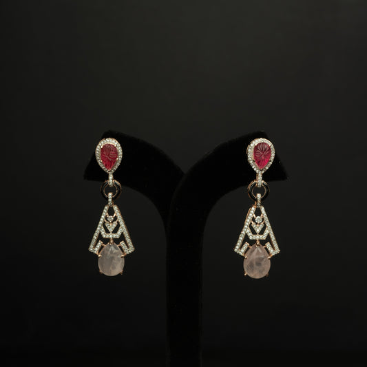 Nitara Silver Earrings, crafted with premium gold-plated 92.5 silver featuring timeless cubic zirconia, ruby, and moissanite stones